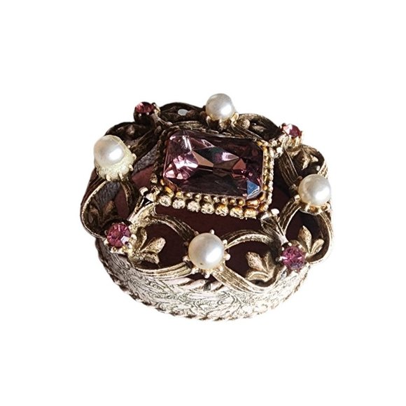 Vintage Florenza Glass & Pearl White Wash Pill Box (A4215) - Picture 1 of 6